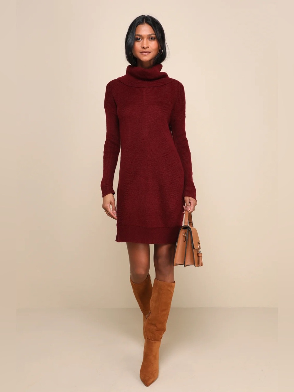 NWT Lulus Tea Reader Burgundy Oversized Cowl Neck Sweater Dress L